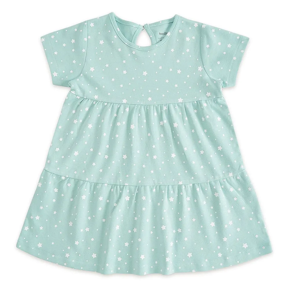 100% Cotton Cap Sleeve Girl Dress, Green