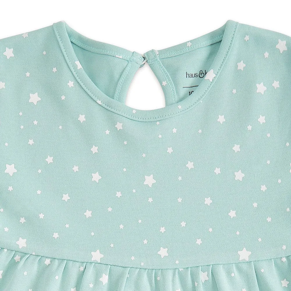 100% Cotton Cap Sleeve Girl Dress, Green