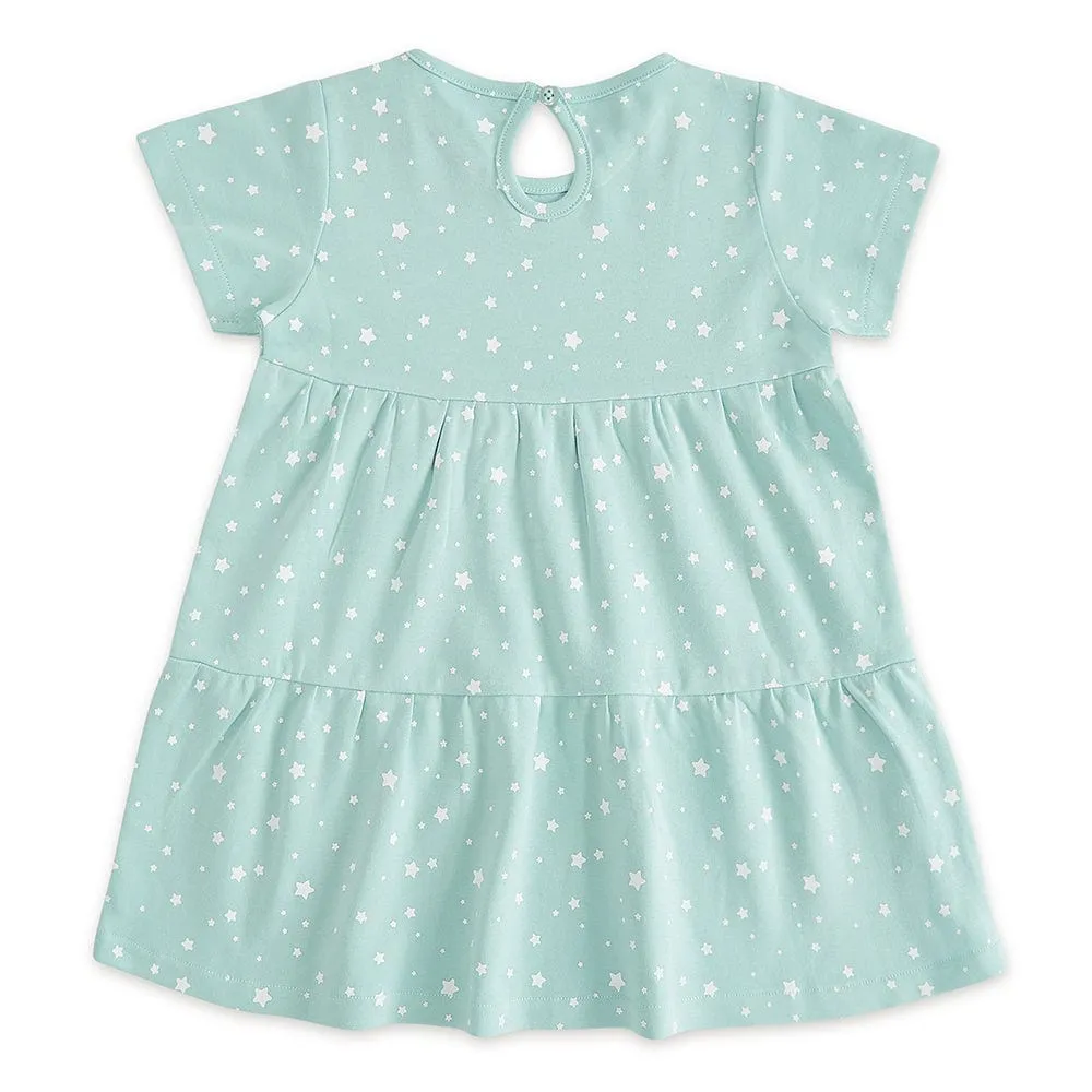 100% Cotton Cap Sleeve Girl Dress, Green