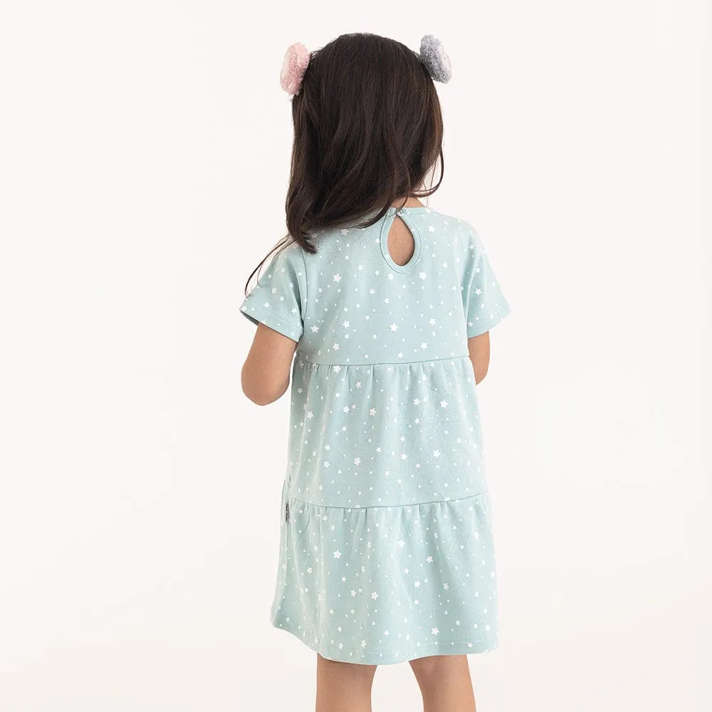 100% Cotton Cap Sleeve Girl Dress, Green