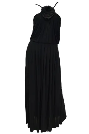 2003 Fendi Black Drape Jersey Knit Maxi Dress