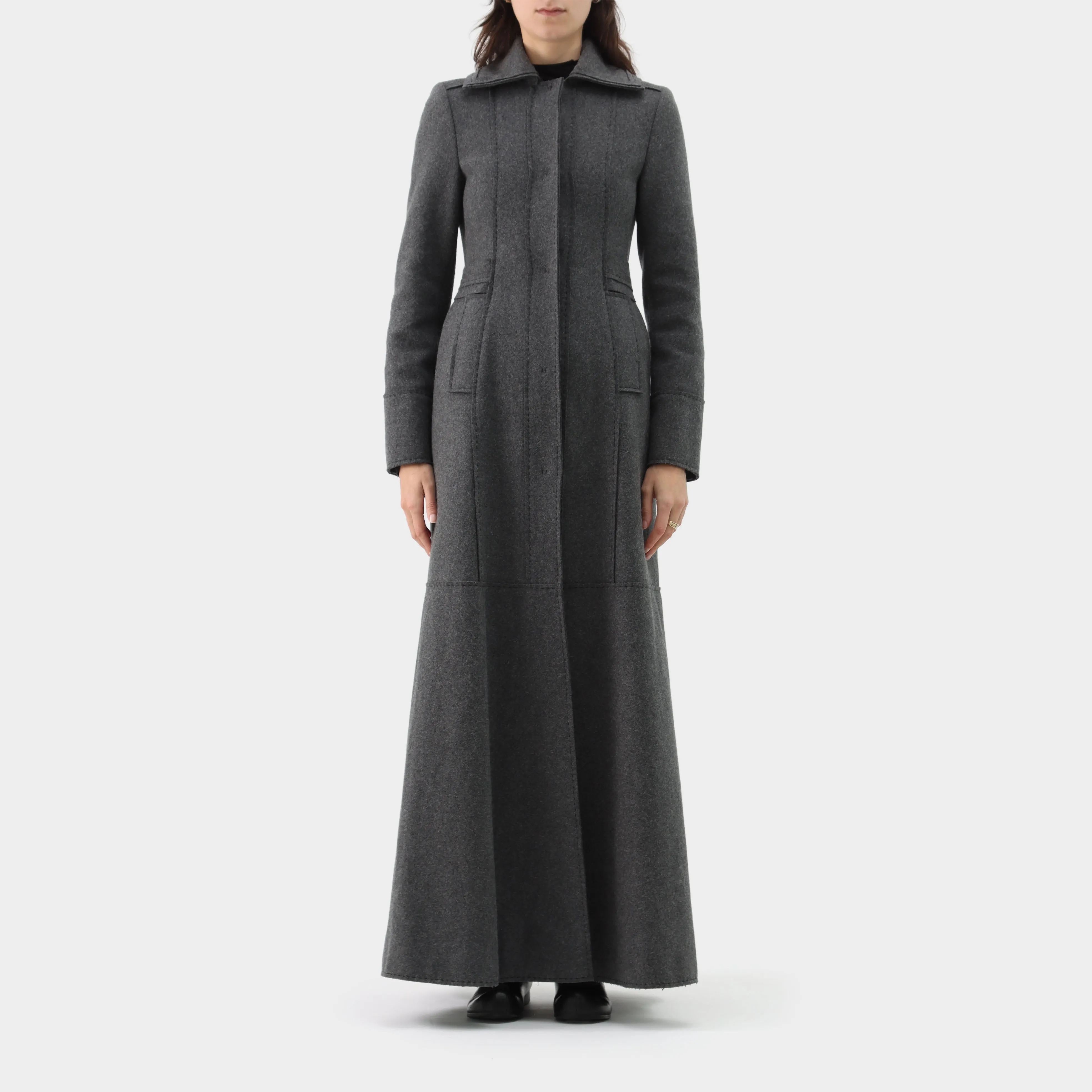 Alberta Ferretti Wool Top Stitch Full Length Coat