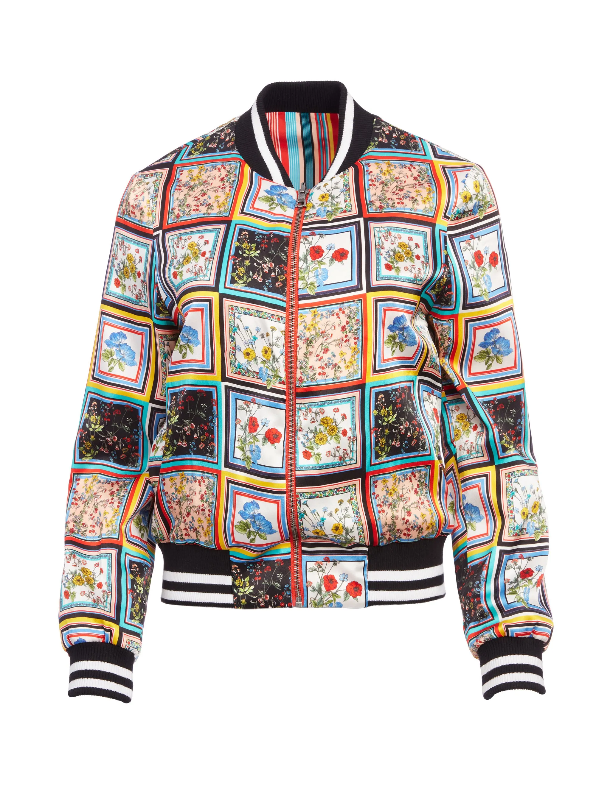 ALICE   OLIVIA - Lonnie Reversible Bomber in Crest Tile Black/Powder Blue