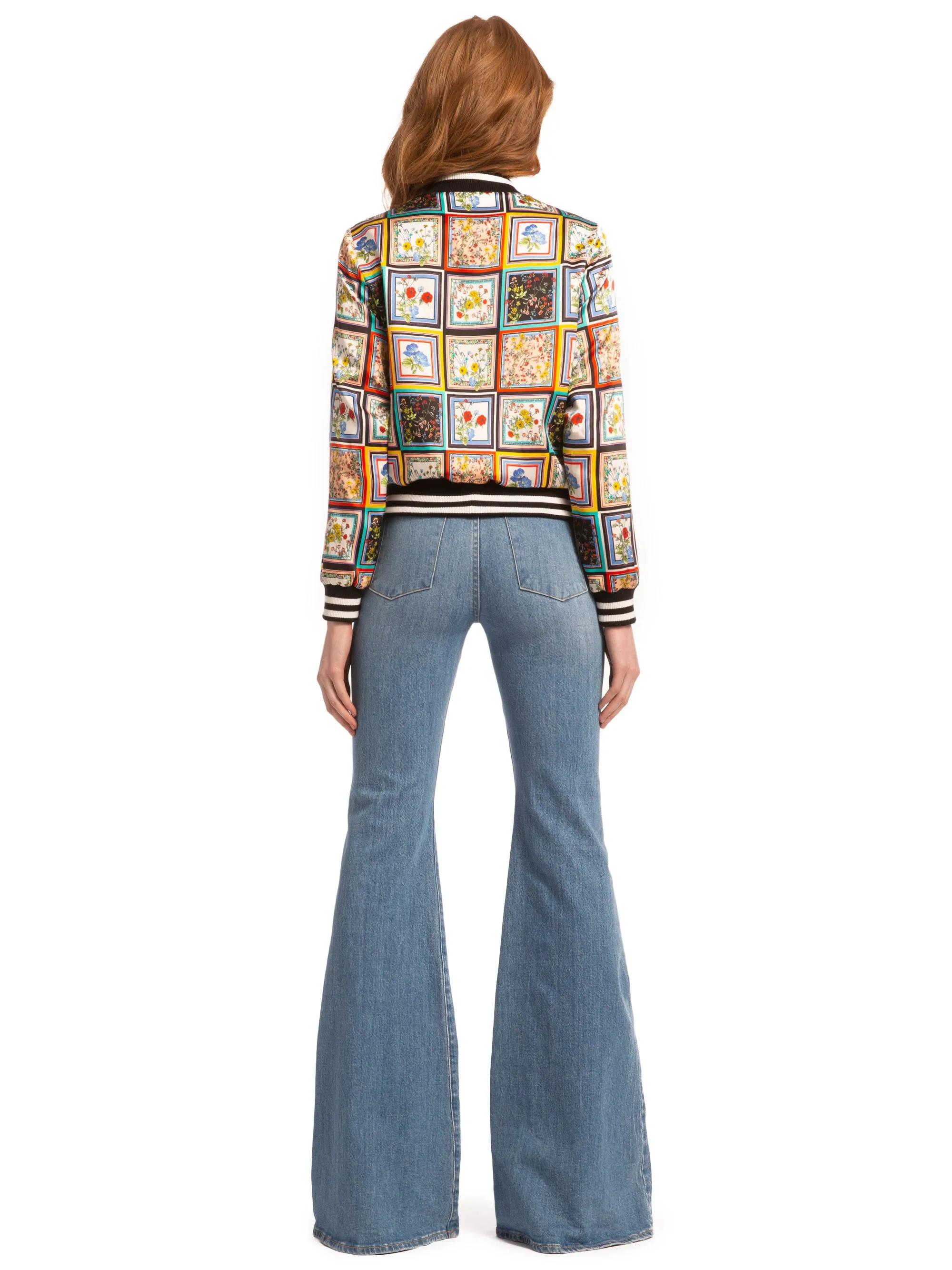 ALICE   OLIVIA - Lonnie Reversible Bomber in Crest Tile Black/Powder Blue