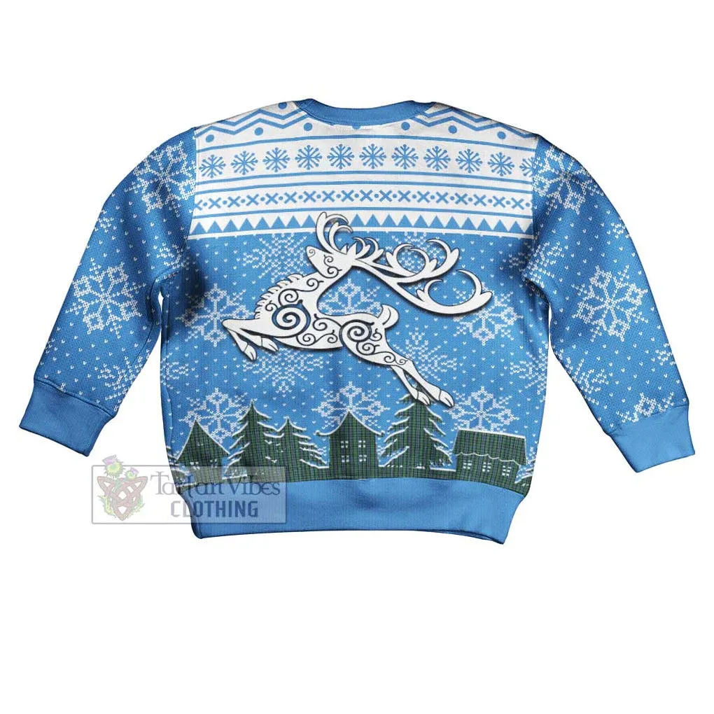 Arbuthnot Clan Christmas Kid Ugly Sweater with Tartan and Celtic Reindeer Style