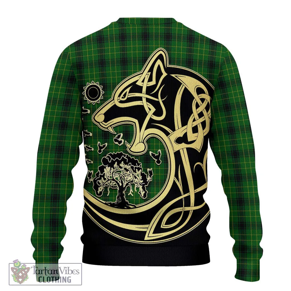 Arthur Highland Tartan Ugly Sweater with Family Crest Celtic Wolf Style