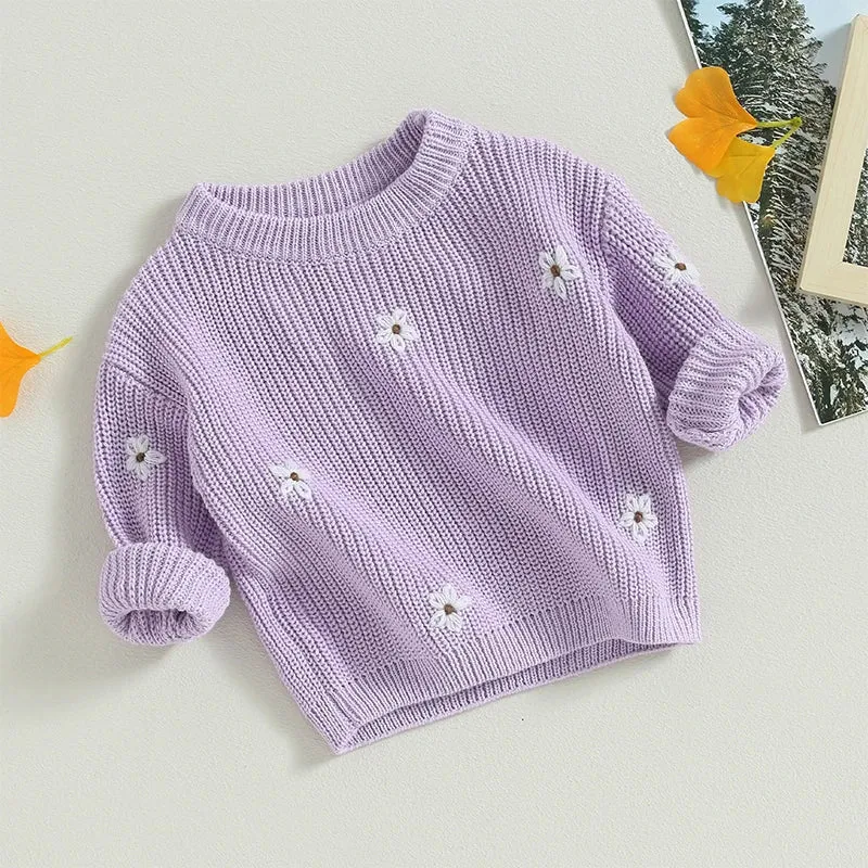 Baby/Little Girls (to 5T) Deluxe Floral Sweater - Purple