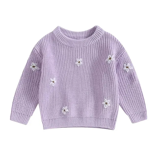 Baby/Little Girls (to 5T) Deluxe Floral Sweater - Purple