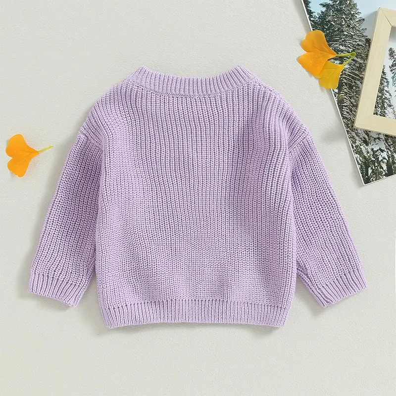 Baby/Little Girls (to 5T) Deluxe Floral Sweater - Purple