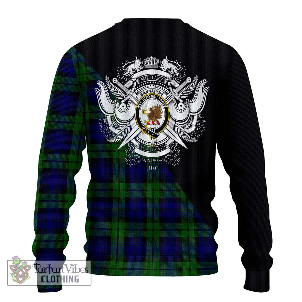 Bannatyne Tartan Ugly Sweater with Family Crest and Military Logo Style