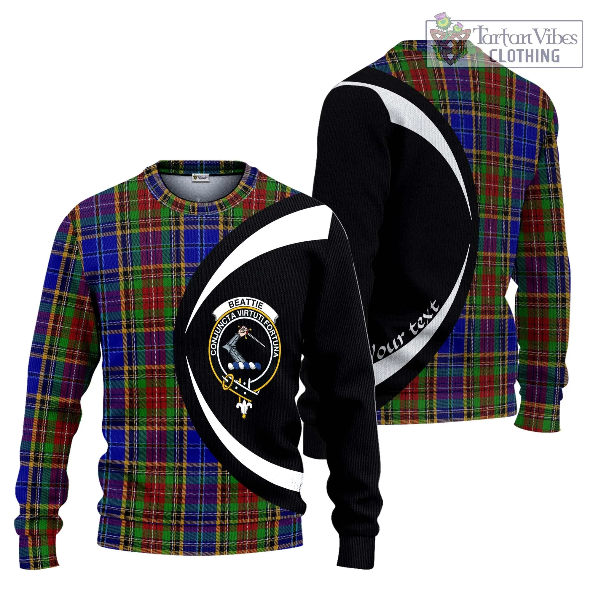 Beattie Tartan Ugly Sweater with Family Crest Circle Style