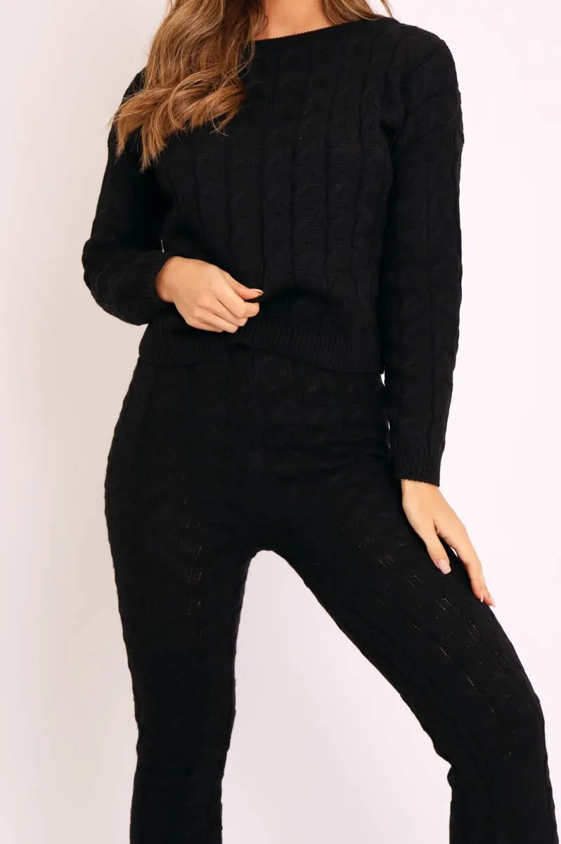 Black Cable Knit Sweater and Leggings Loungewear Co-ord - Ionia