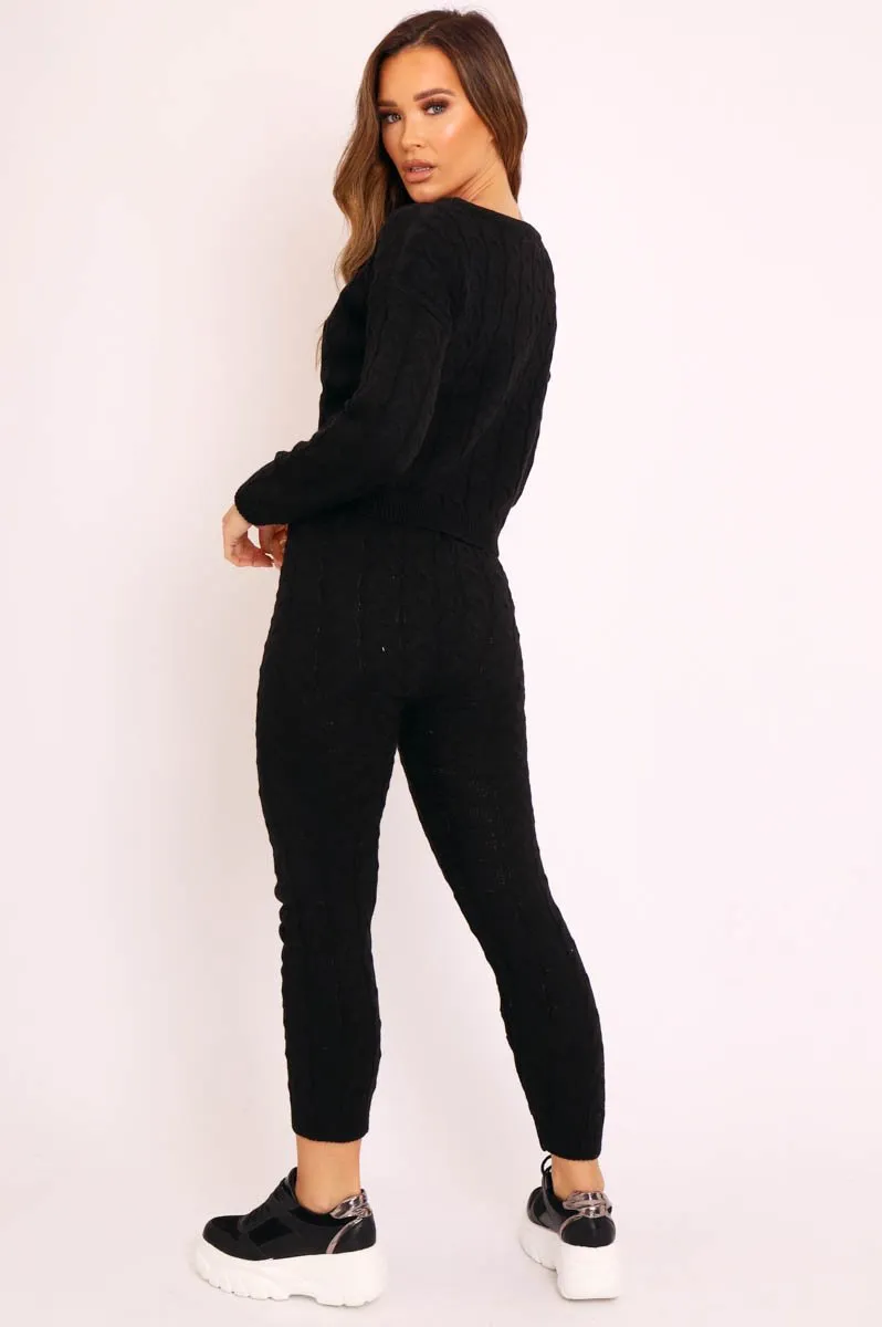 Black Cable Knit Sweater and Leggings Loungewear Co-ord - Ionia