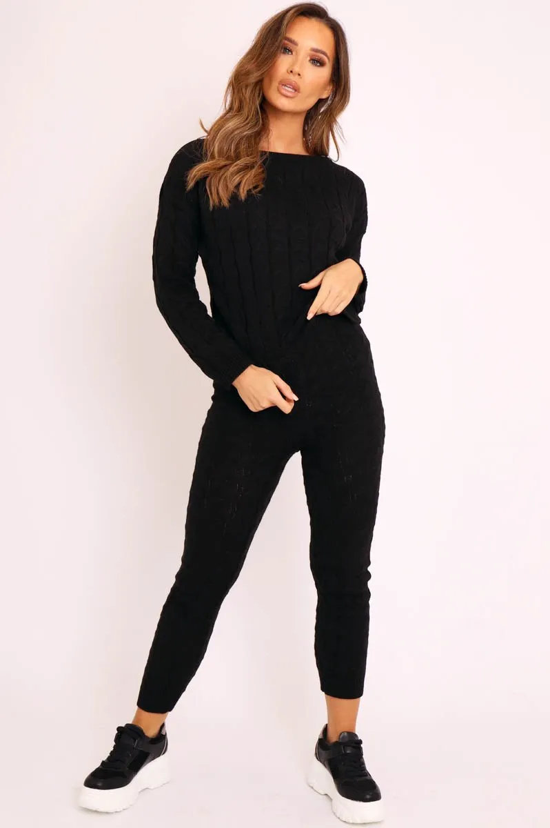 Black Cable Knit Sweater and Leggings Loungewear Co-ord - Ionia