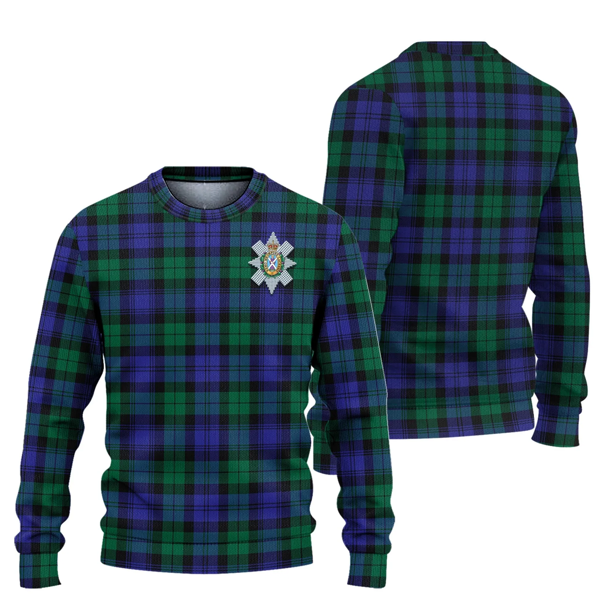 Black Watch Modern Tartan Ugly Sweater with Family Crest