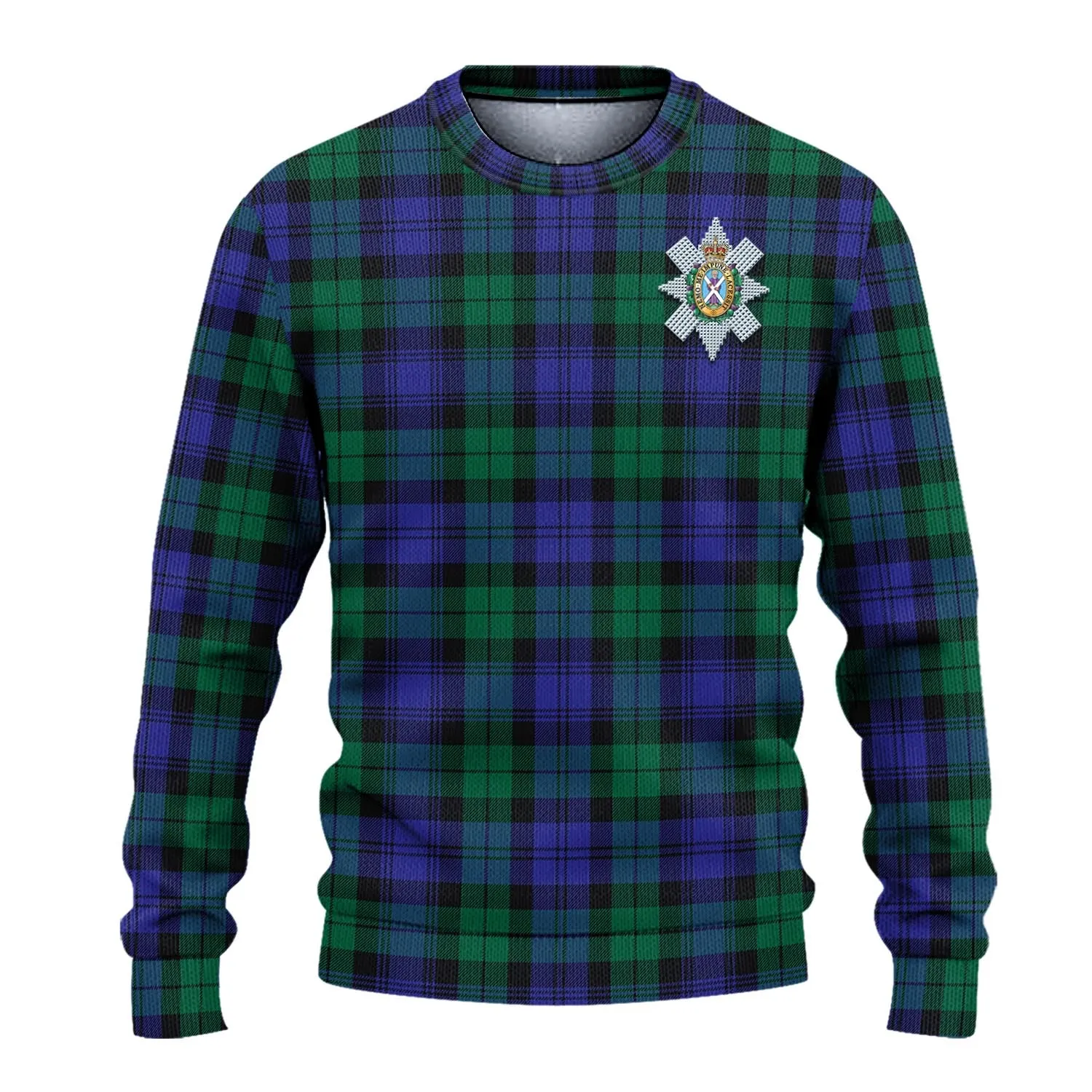 Black Watch Modern Tartan Ugly Sweater with Family Crest