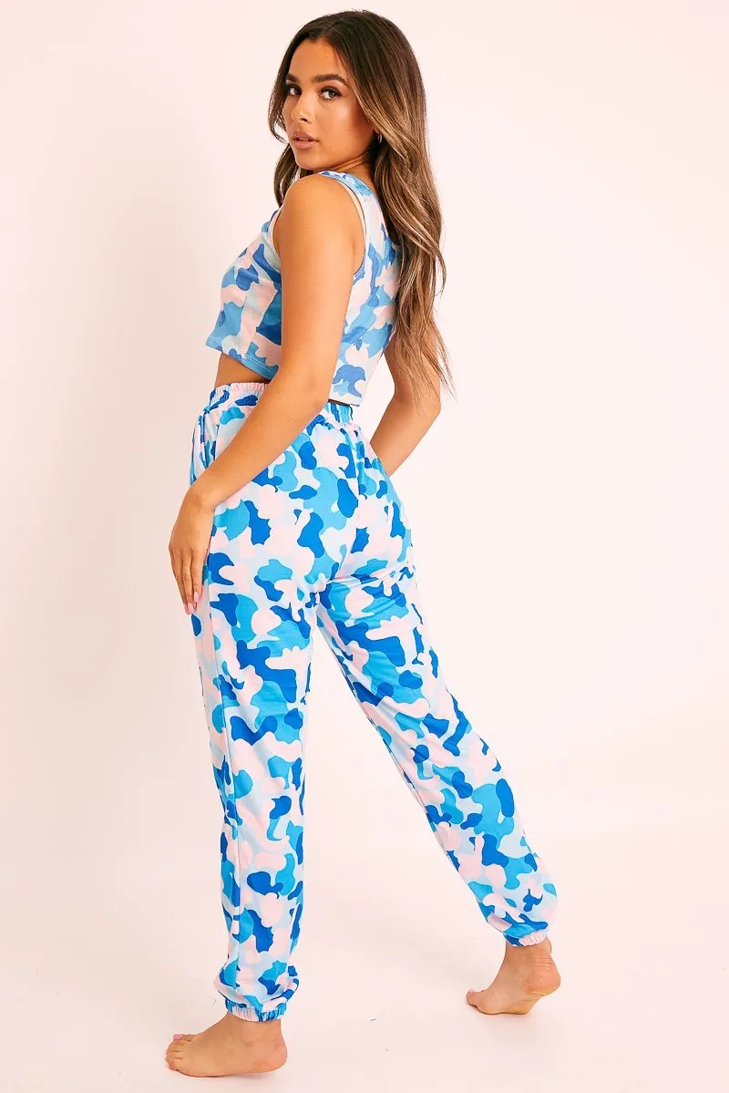 Blue Camo Crop Top Joggers Co-ord - Charna