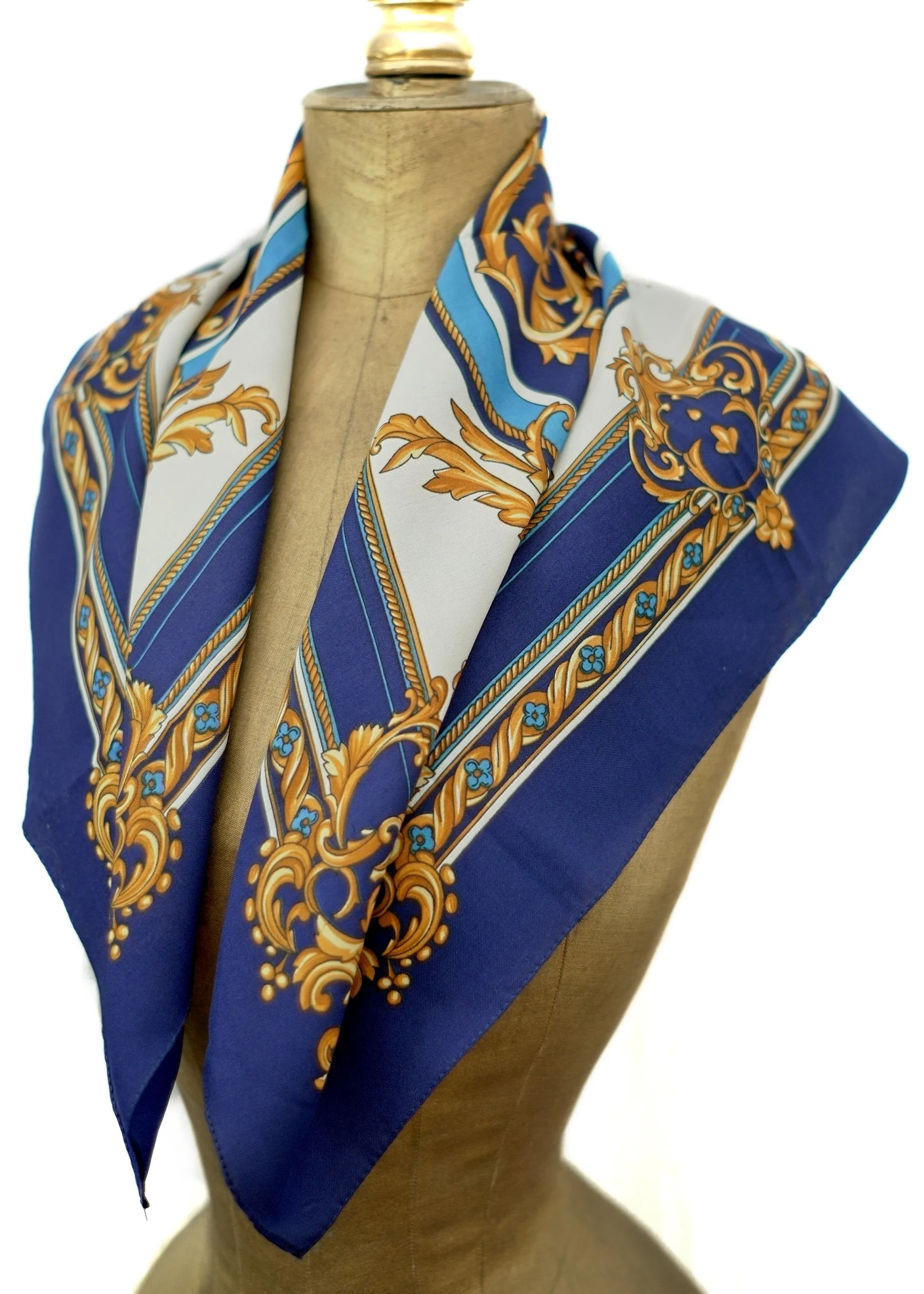 Blue Gold Baroque Swash Italian Scarf