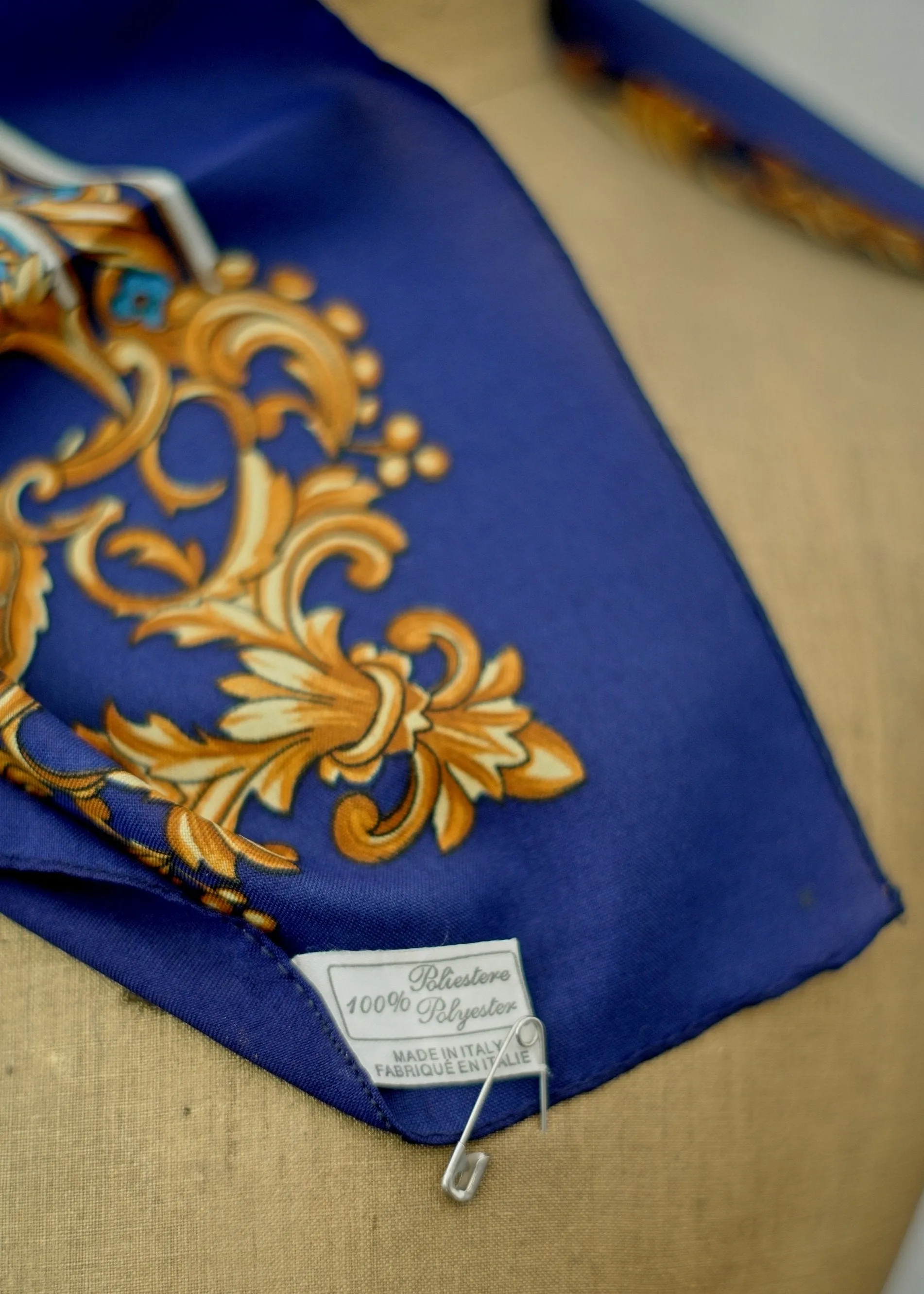 Blue Gold Baroque Swash Italian Scarf