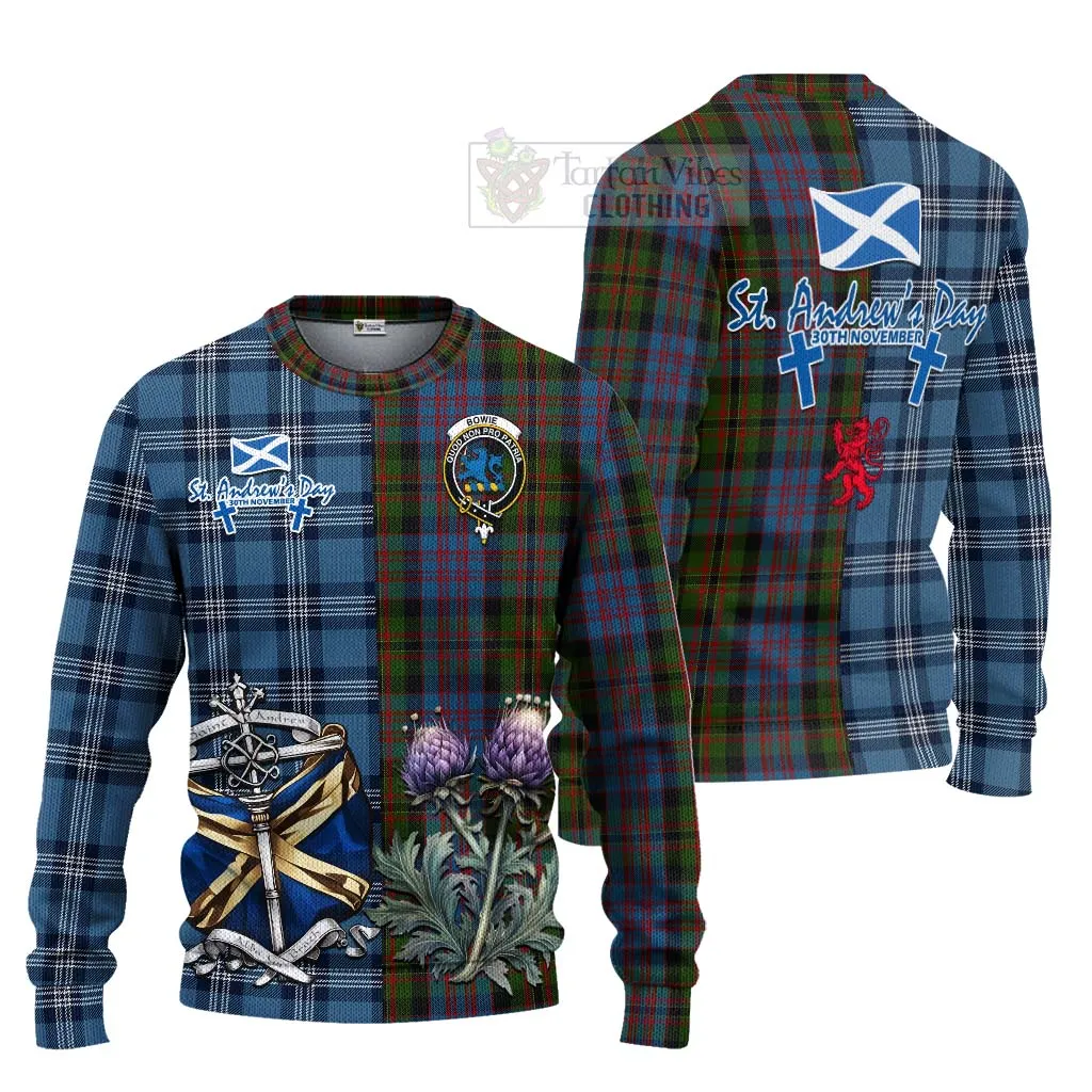 Bowie Tartan Knitted Sweater Happy St. Andrew's Day Half Tartan Style