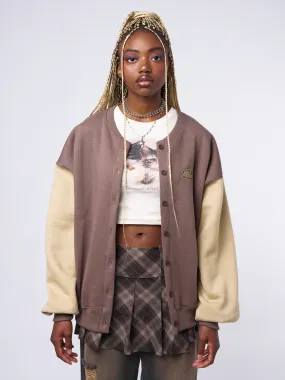 Brown Beige Colour Block Bomber Jacket