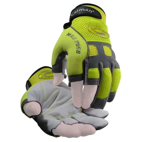 Caiman 2958-7 Multi-Activity Glove with Sheep Grain Leather Palm and Hi-Vis AirMesh Back - Partial Half-Finger