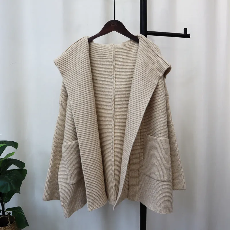 Cardigan Tricoté à Capuche Coréen