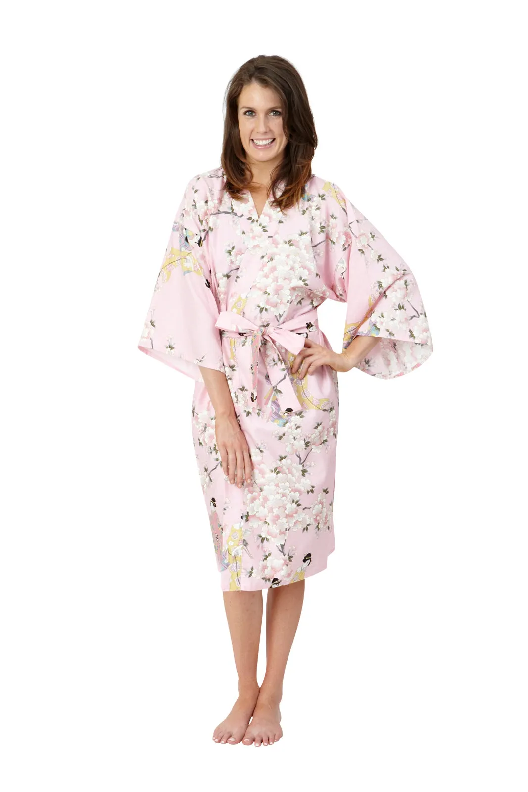 Cherry Blossom & Beauty Short Cotton Kimono Pink- New Larger Size