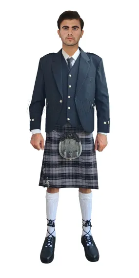 Classic Black Argyll Tweed Kilt Outfit With Douglas Gray Tartan Kilt