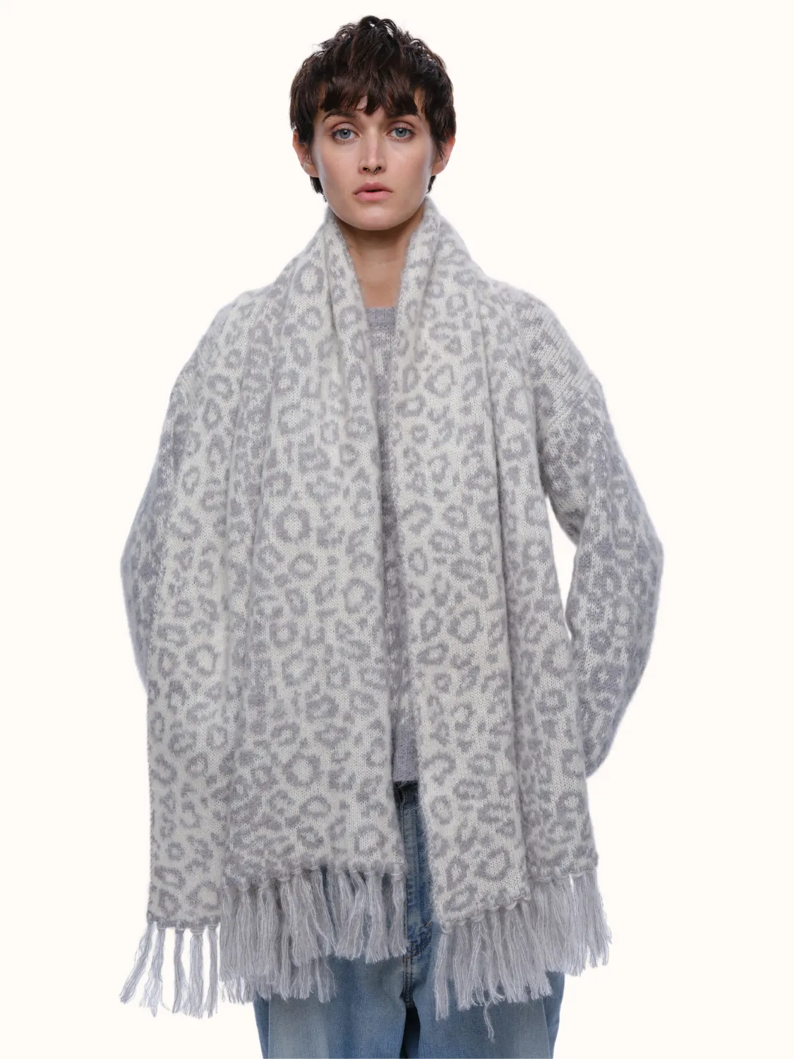 Cristobal Leopard Blanket Scarf in Brushed Recycled Cashmere & Mohair