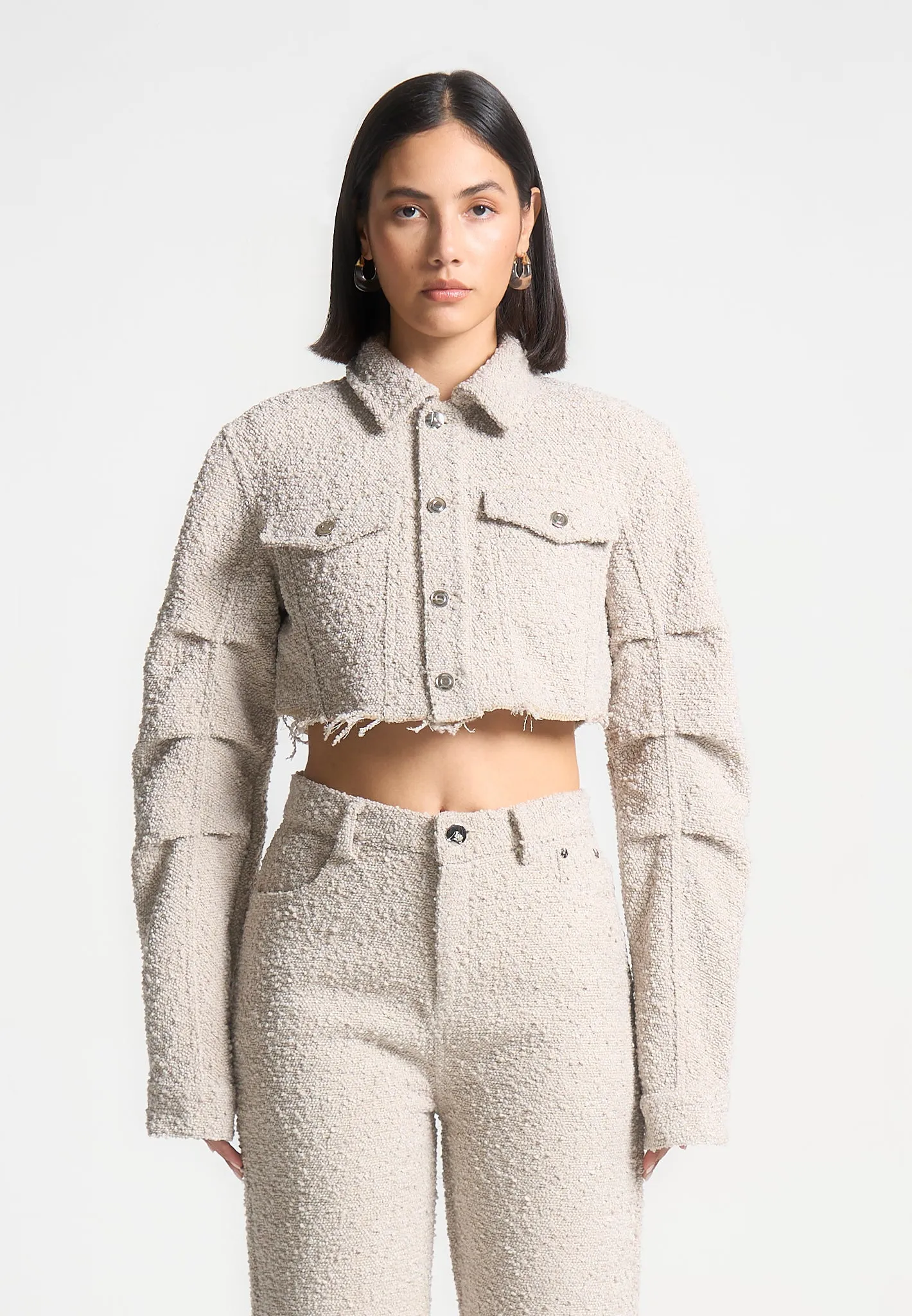 Cropped Boucle Jacket - Beige