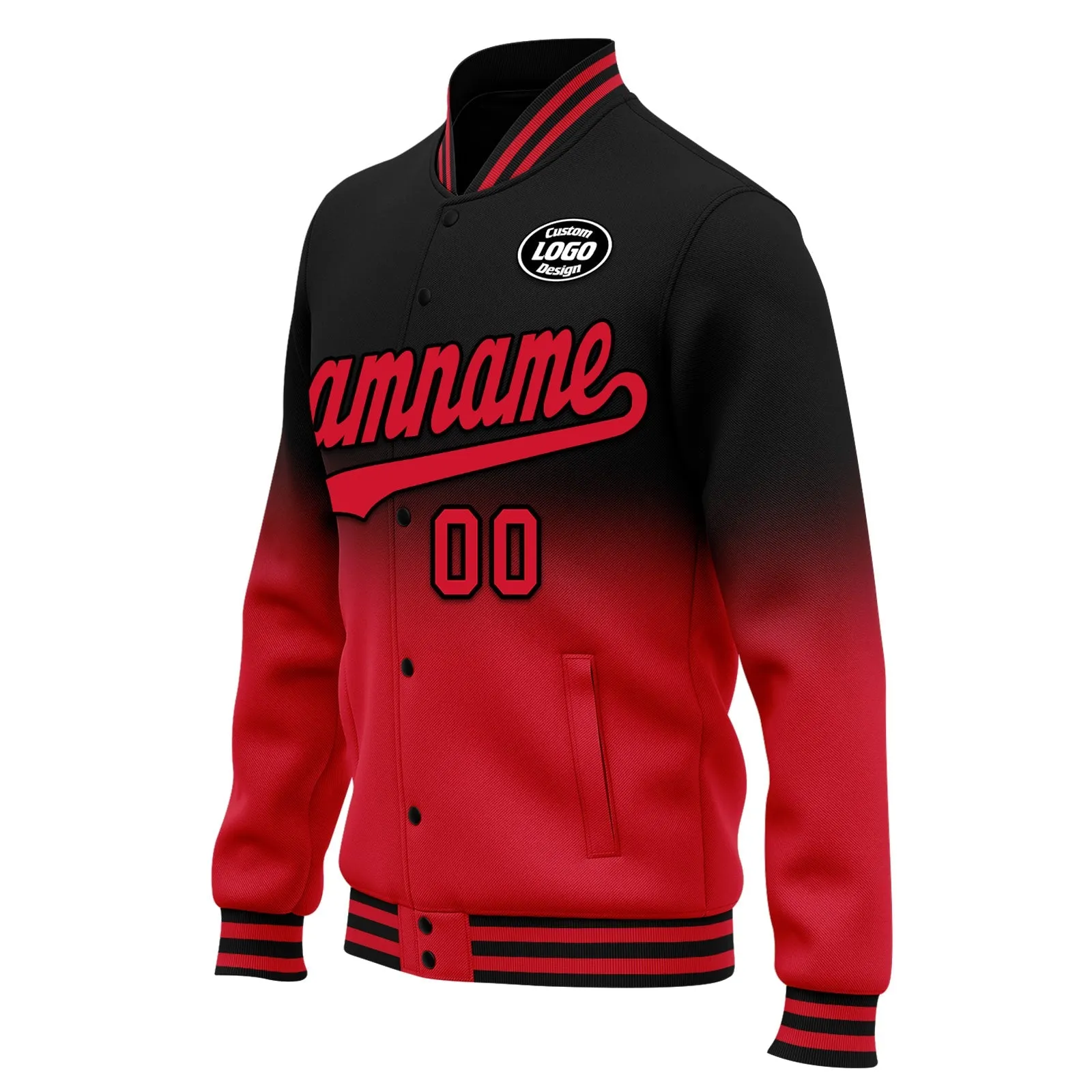 Custom Black Red Fade Fashion Jacket Bomber Full-Snap Varsity Letterman Personalized Jacket FZ005-D020229-26