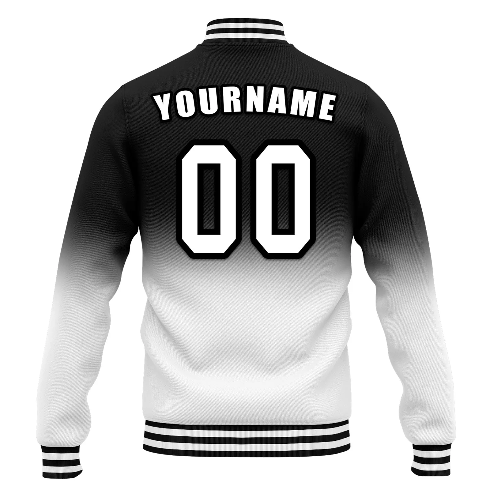 Custom Black White Fade Fashion Jacket Bomber Full-Snap Varsity Letterman Personalized Jacket FZ005-D020229-1