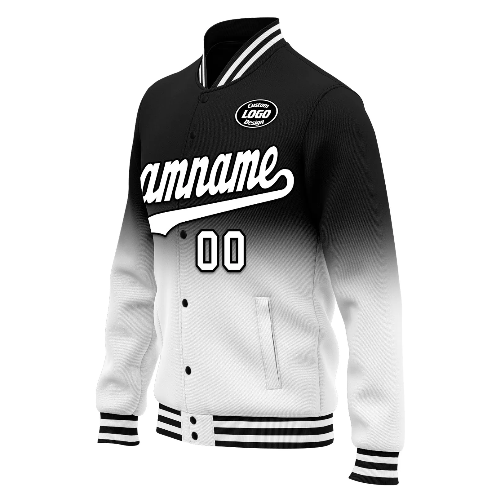 Custom Black White Fade Fashion Jacket Bomber Full-Snap Varsity Letterman Personalized Jacket FZ005-D020229-1