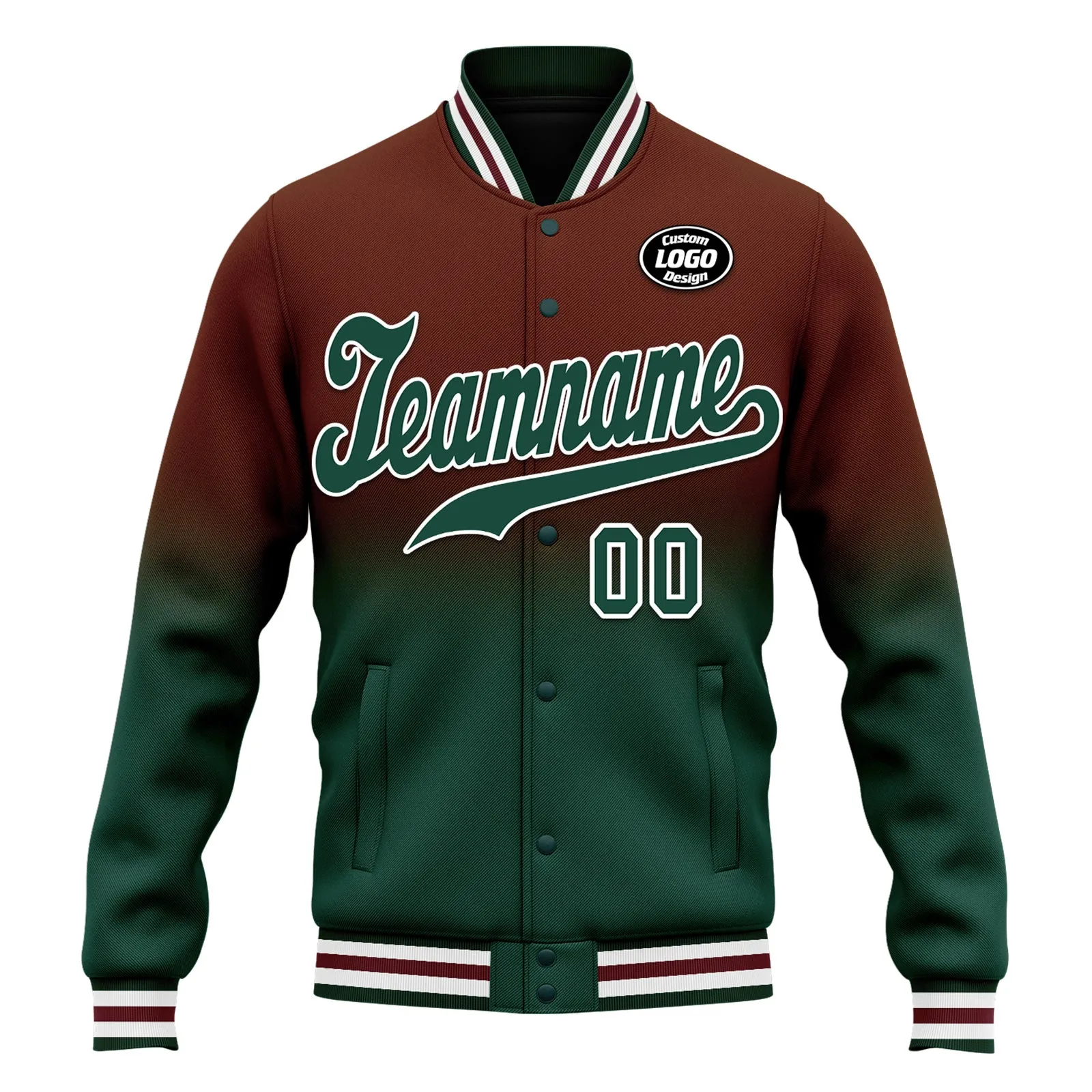 Custom Brown Green Fade Fashion Jacket Bomber Full-Snap Varsity Letterman Personalized Jacket FZ005-D020229-19