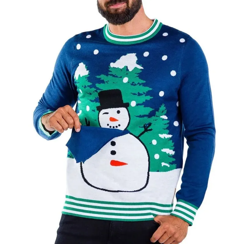 Custom Jacquard Christmas Sweater - Snowman Design | Acrylic-Cotton Blend Knitwear