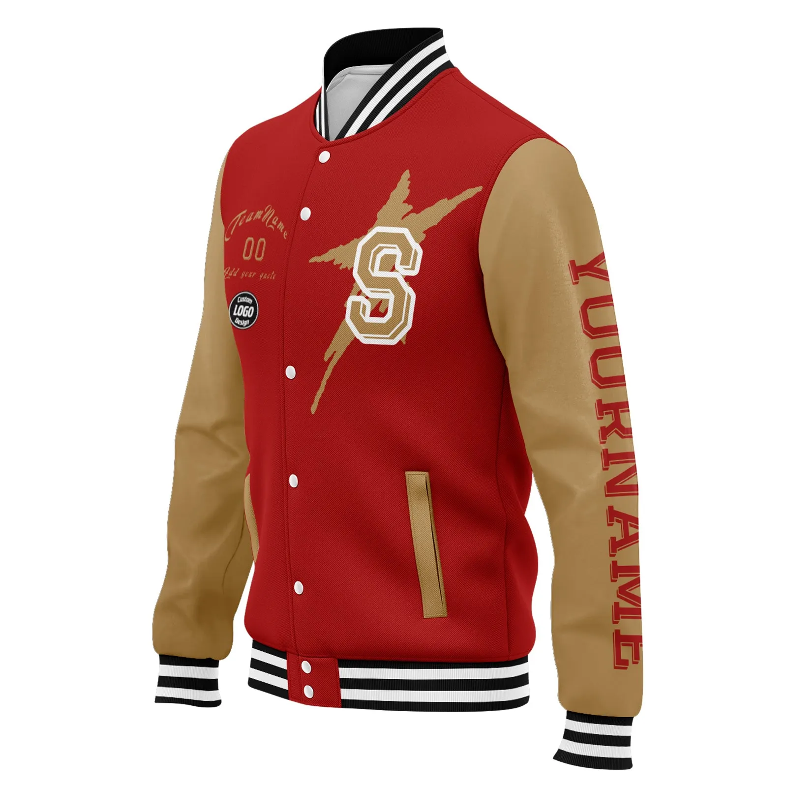 Custom Red Yellow San Francisco Jacket Bomber Full-Snap Varsity Letterman Personalized Jacket FZ005SX-D020290-25