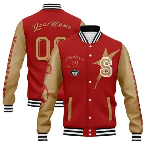 Custom Red Yellow San Francisco Jacket Bomber Full-Snap Varsity Letterman Personalized Jacket FZ005SX-D020290-25