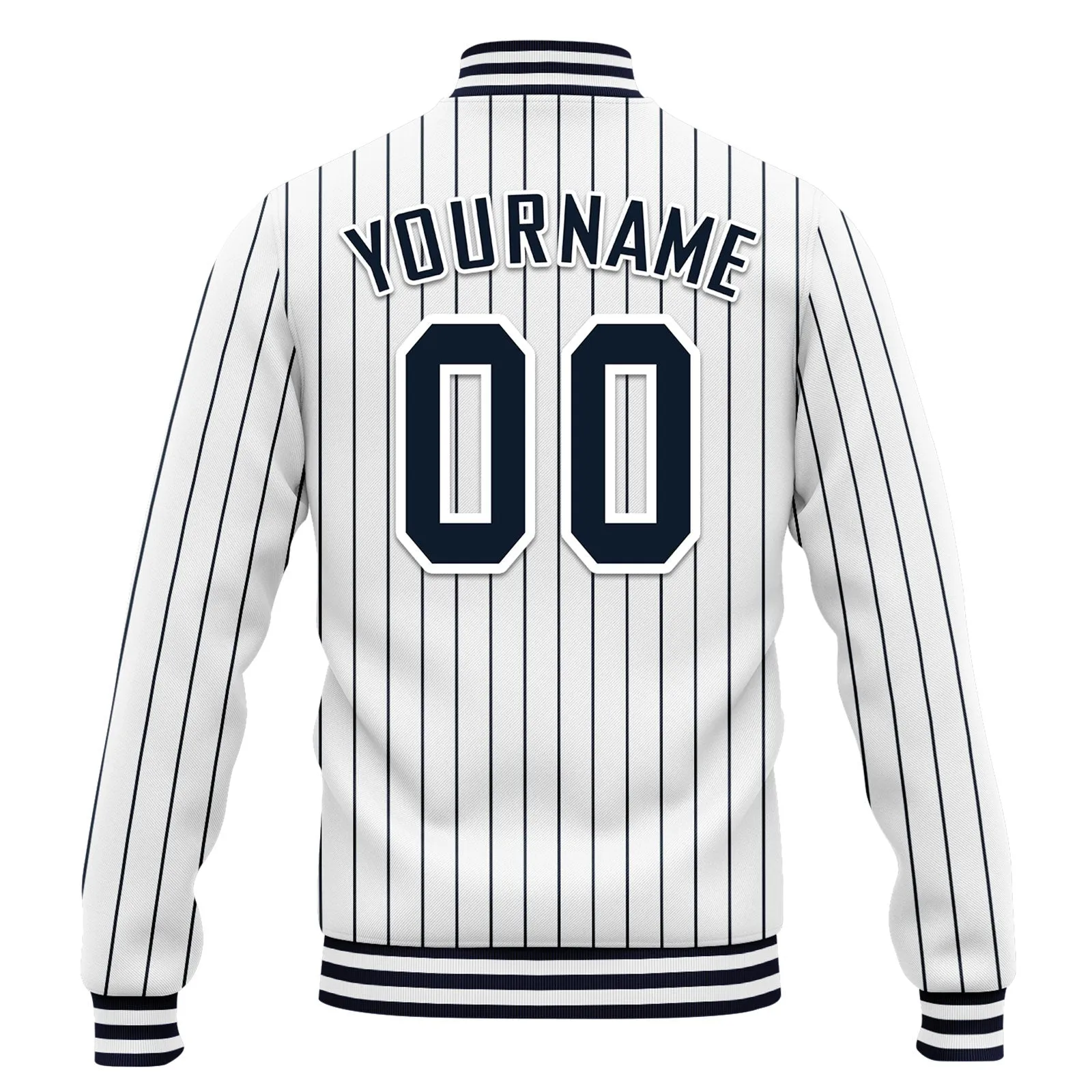 Custom White Navy Stripe Fashion Jacket Bomber Full-Snap Varsity Letterman Personalized Jacket FZ005-D020219-2