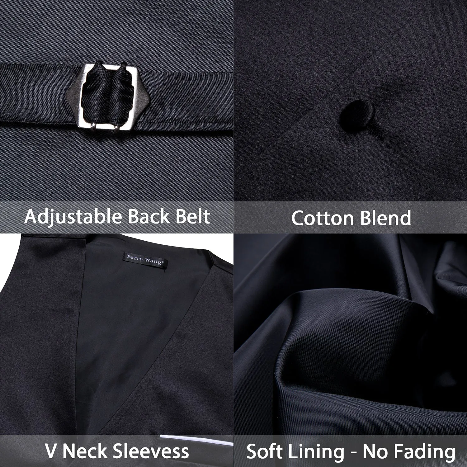 Dark Black Solid Silk Men's Vest Bow Tie Set Waistcoat Suit Set