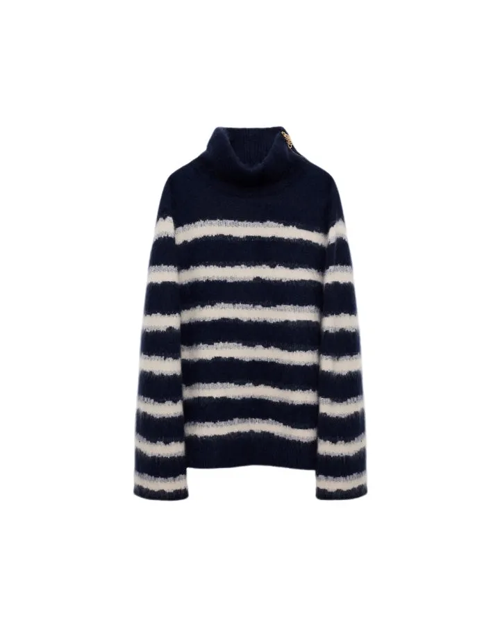 Dorothee Schumacher Fluffy Statements Stripe Zip Turtleneck