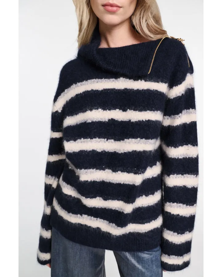 Dorothee Schumacher Fluffy Statements Stripe Zip Turtleneck