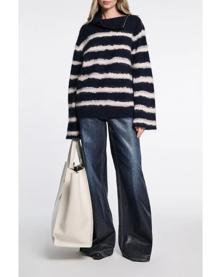 Dorothee Schumacher Fluffy Statements Stripe Zip Turtleneck