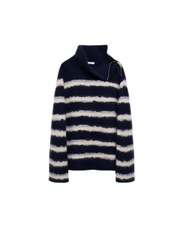 Dorothee Schumacher Fluffy Statements Stripe Zip Turtleneck