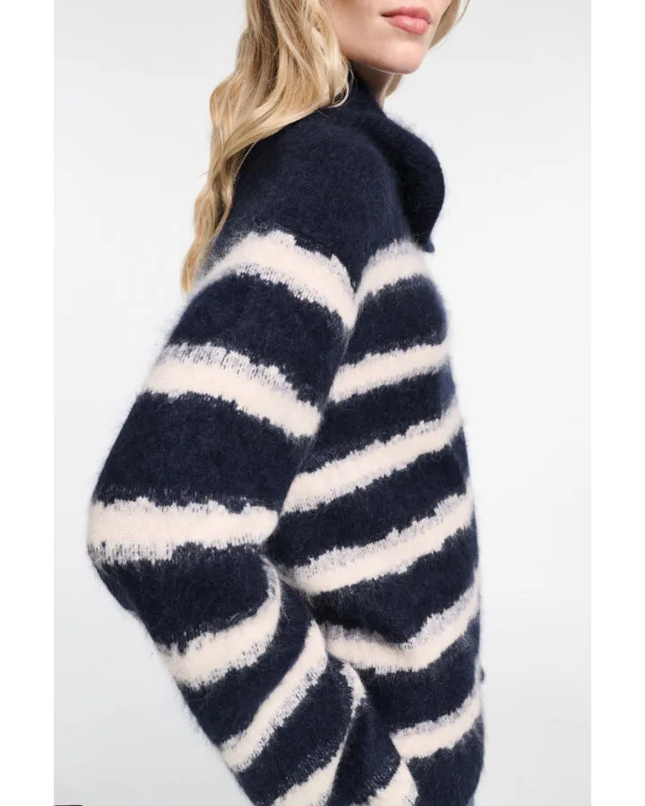 Dorothee Schumacher Fluffy Statements Stripe Zip Turtleneck