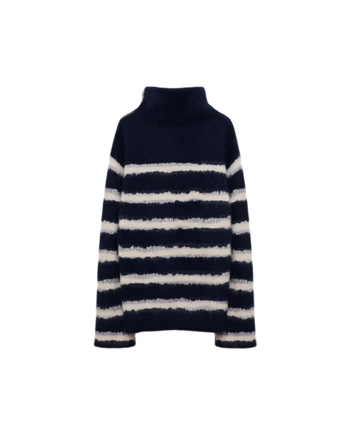 Dorothee Schumacher Fluffy Statements Stripe Zip Turtleneck