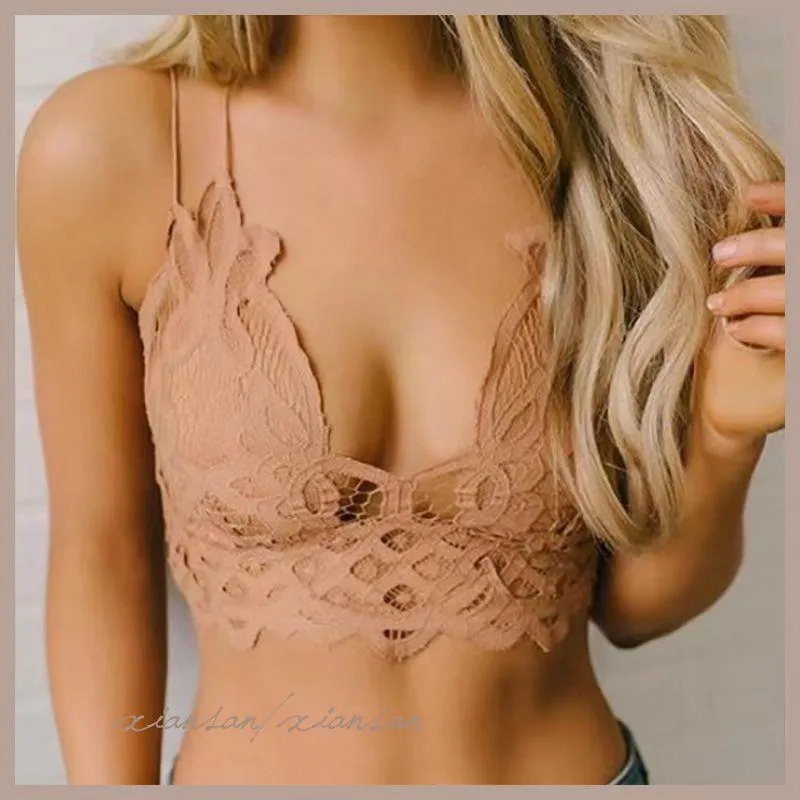 Double Straps Back Criss Cross Scalloped Flower Crochet Lace Bralette