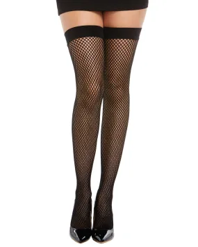 Dreamgirl Diamond Net Fishnet Thigh High Stockings with Backseam & Bows Black