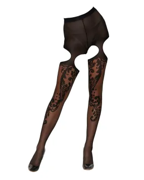 Dreamgirl Ornate Pattern Garter Pantyhose Black One Size