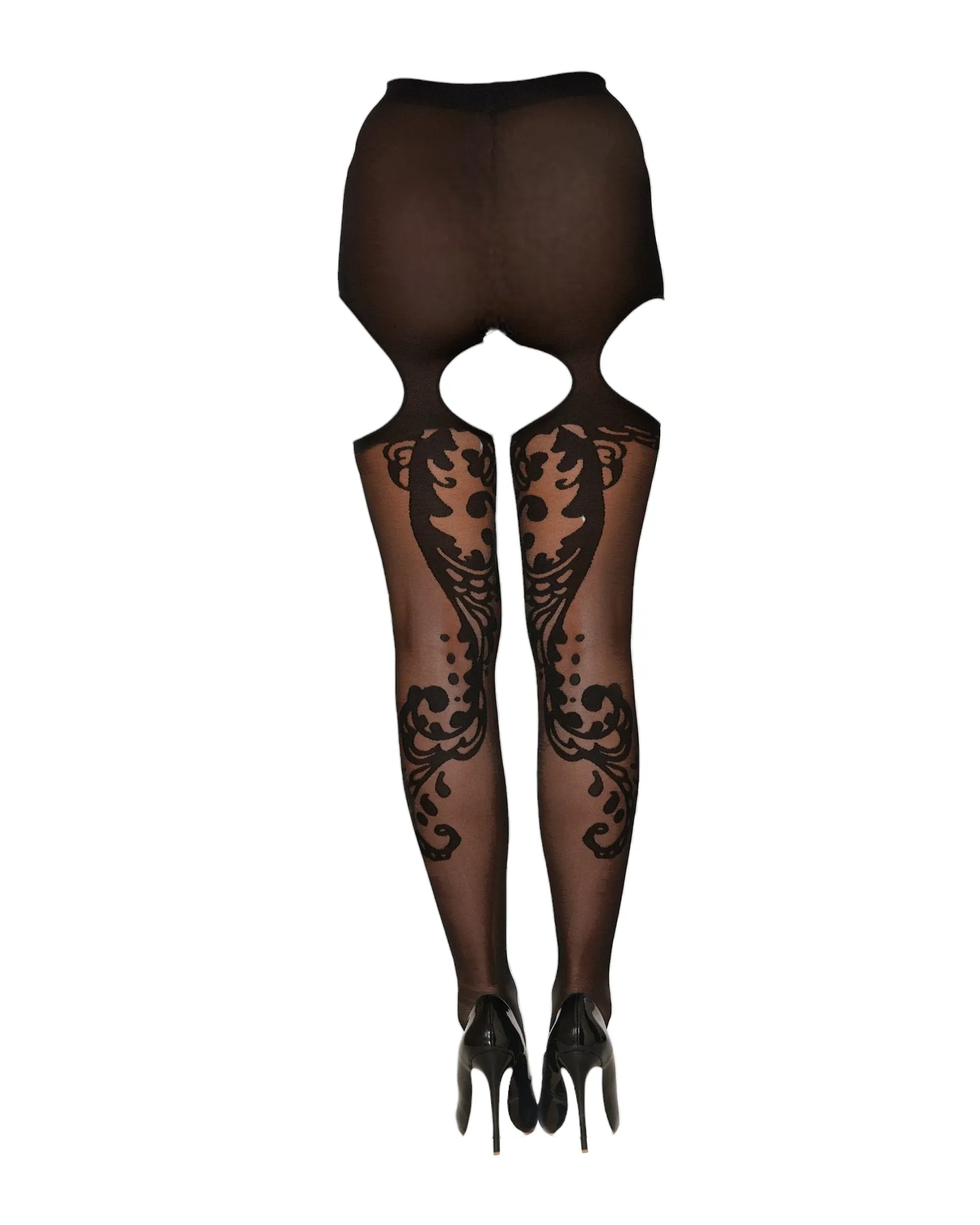 Dreamgirl Ornate Pattern Garter Pantyhose Black One Size